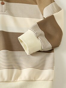 SHEIN Kids Striped Long Sleeve Autumn Winter Top + Overalls 2 Pieces Set, Young Boys Sweatshirt Outfit - Multicolor - View 6
