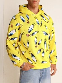 LOONEY TUNES X SHEIN Men's Cartoon Pattern Print Long Sleeve Hoodie - Yellow - View 1