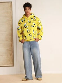 LOONEY TUNES X SHEIN Men's Cartoon Pattern Print Long Sleeve Hoodie - Yellow - View 5