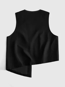 ROMWE MEN Street Life Colete Masculino de Cor Sólida com Botão Único, Moda Versátil para Trabalho e Viagem - Preto - Visão 9