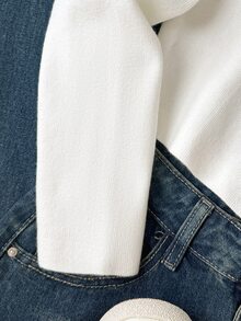 SHEIN Teen Girls Cardigans Autumn/Winter New Casual Minimalist White Knit Starfish Metal Button Contrast Color Open Front Sweater - White - View 5