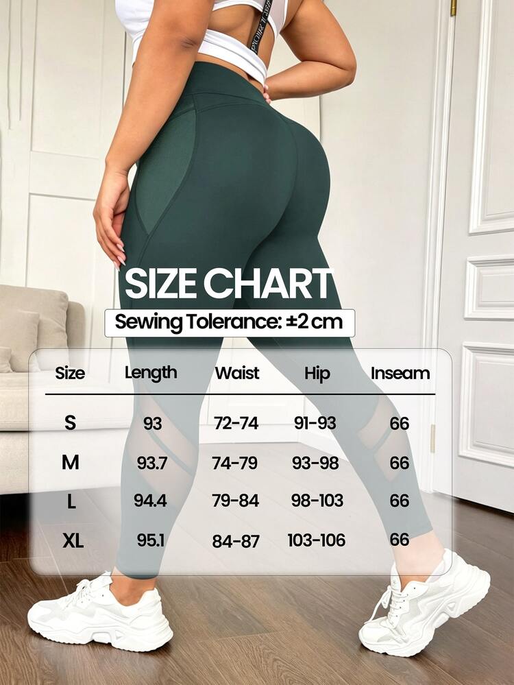 SHEIN Rhythm Era Celana Legging Olahraga Pembentuk Tubuh Ukuran Besar dengan Pinggang Tinggi dan Kantong Jala untuk Wanita, Cocok untuk Membentuk Perut, dan Yoga. - Hijau - View 6
