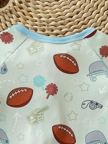 Newborn Baby Football Baseball Pentagram Whistle Baseball Cap All-Over Print Full Zip Long Sleeve Romper Loungewear - Green - View 7