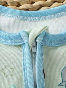 Newborn Baby Football Baseball Pentagram Whistle Baseball Cap All-Over Print Full Zip Long Sleeve Romper Loungewear - Green - View 4