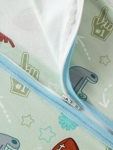 Newborn Baby Football Baseball Pentagram Whistle Baseball Cap All-Over Print Full Zip Long Sleeve Romper Loungewear - Green - View 9