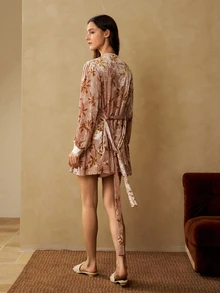 MOTF PREMIUM WOMEN'S LEAF PRINT LONG SLEEVE ROBE - Pink - View 3