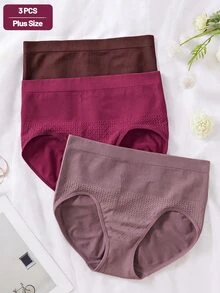 Snug Zone 3 buah Celana Dalam Pembentuk Tubuh Wanita Ukuran Plus Pengontrol Perut Rata Pelangsing Tanpa Jahitan Pengangkat Bokong Warna Polos Bergaris Geometris Elastis Tinggi - MultiWarna - View 4