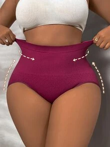 Snug Zone 3 buah Celana Dalam Pembentuk Tubuh Wanita Ukuran Plus Pengontrol Perut Rata Pelangsing Tanpa Jahitan Pengangkat Bokong Warna Polos Bergaris Geometris Elastis Tinggi - MultiWarna - View 2