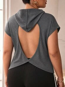 Solea Cove Plus-Size Women's Short-Sleeve Sweatshirt With Hat And Cutout Back - Grey - View 3