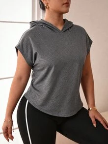 Solea Cove Plus-Size Women's Short-Sleeve Sweatshirt With Hat And Cutout Back - Grey - View 2