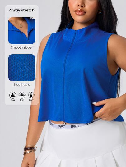 Solea Cove Plus Size Women's Solid Color Zipper Casual Athletic Versatile Daily Gym Travel Sports Jacket Royal Blue Summer Golf Gym Sports Tennis Athletic Gym