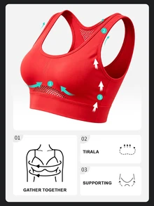 Powerista Women's Fashion Seamless Mesh Racerback Sports Bra - Red - View 3