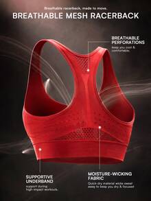 Powerista Women's Fashion Seamless Mesh Racerback Sports Bra - Red - View 5