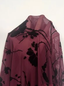EgrlEra Flocked Burnout Cutout Sheer Sexy Blouse Going Out Clubbing Dark Red Summer - Burgundy - View 7
