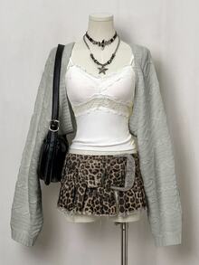 Bitrose Jeanoir Plain Long Sleeve Minimalist Cropped Cardigan, Casual Everyday Wear,Long Sleeve Tops - Light Grey - View 7