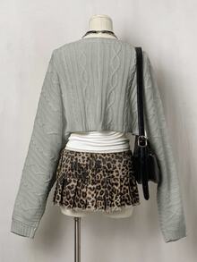 Bitrose Jeanoir Plain Long Sleeve Minimalist Cropped Cardigan, Casual Everyday Wear,Long Sleeve Tops - Light Grey - View 2
