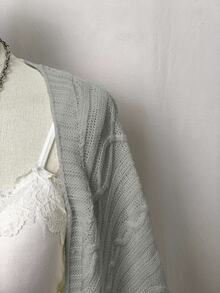 Bitrose Jeanoir Plain Long Sleeve Minimalist Cropped Cardigan, Casual Everyday Wear,Long Sleeve Tops - Light Grey - View 3