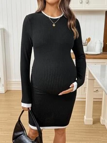 SHEIN Maternity Color Block Casual Daily Summer Travel Dress Fall - Black and White - View 4