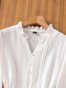 Rusticease Áo peplum viền bèo, eo rút dây - trắng - Xem 5