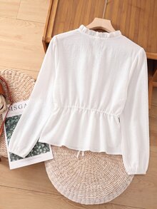 Rusticease Áo peplum viền bèo, eo rút dây - trắng - Xem 3