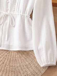 Rusticease Áo peplum viền bèo, eo rút dây - trắng - Xem 6
