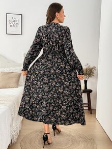 Easowa Curve 大尺碼秋季休閒碎花蕾絲拼接洋裝 - 彩色 - 查看 3