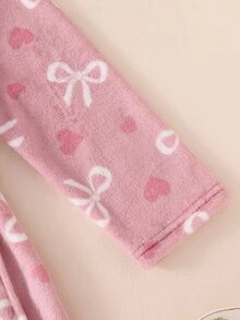 Girls' Long Sleeve Strawberry Print Hooded Long Robe Loungewear, Plush, Autumn/Winter - Dusty Pink - View 7