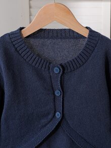 Tween Girl Navy Blue Casual Versatile Short Cardigan - Navy Blue - View 4