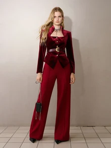 MOTF PREMIUM DEKORASI KANCING LOGAM ASIMETRIS UNTUK CELANA JAS - Burgundy - View 1
