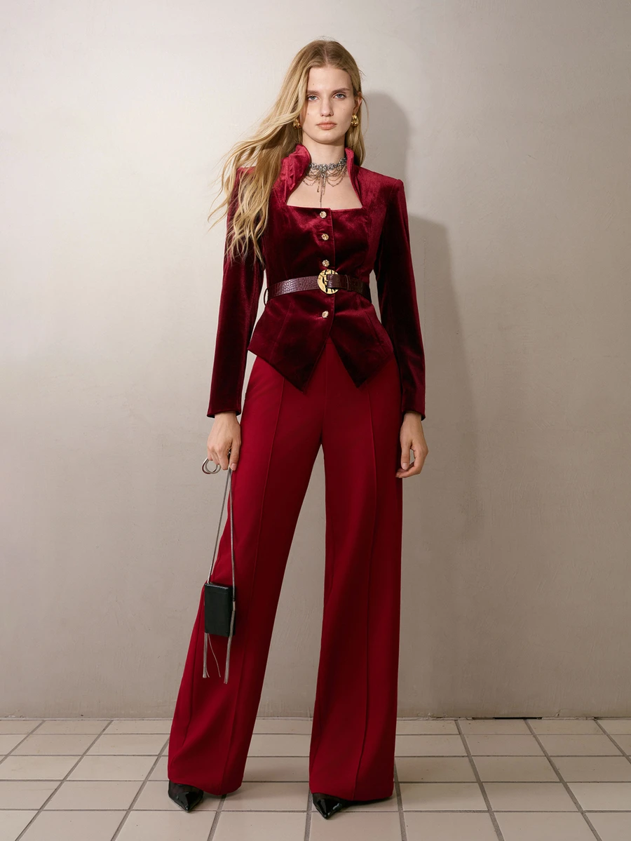 MOTF PREMIUM DEKORASI KANCING LOGAM ASIMETRIS UNTUK CELANA JAS - Burgundy - View 1