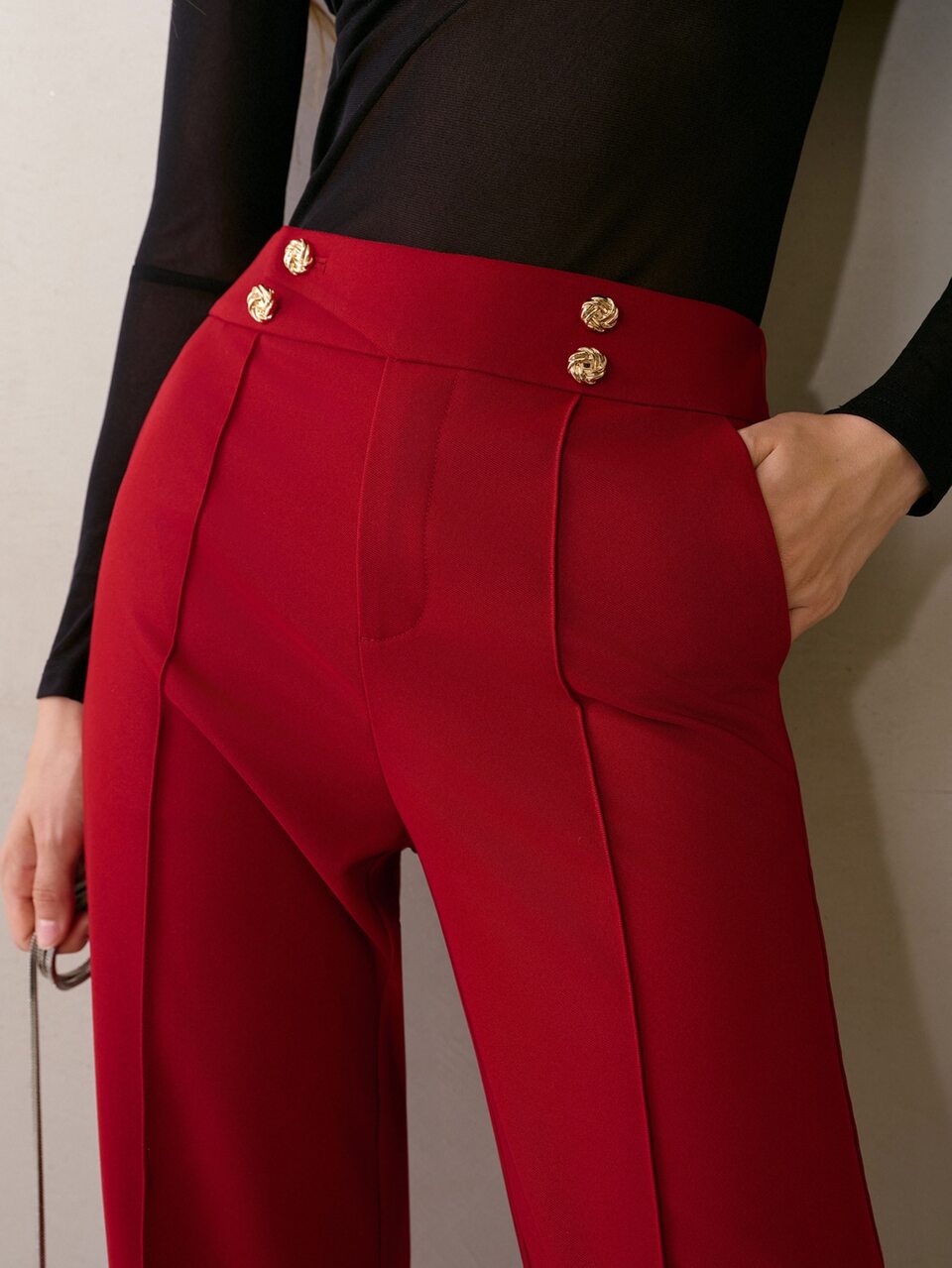 MOTF ASYMMETRICAL PLACKET METAL BUTTON DECOR SUIT PANTS