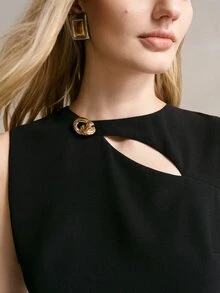 MOTF PREMIUM ELEGANT METAL BUTTON DECOR FRONT SHORT BACK LONG MID-LENGTH DRESS - Black - View 1