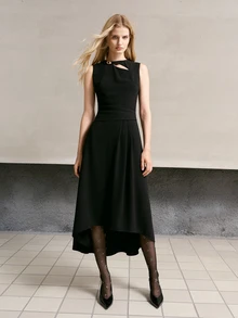 MOTF PREMIUM ELEGANT METAL BUTTON DECOR FRONT SHORT BACK LONG MID-LENGTH DRESS - Black - View 4