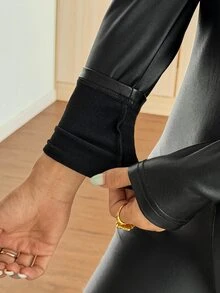 SHEIN EZwear 女款純色休閒繃帶性感連身褲 日常穿著 俱樂部夜店外訪 萬聖節黑色秋季款 - 黑色 - 查看 7