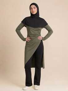 SHEIN Sports Setelan 3 Potong Kasual Wanita untuk Liburan, Pantai, Pesta, dan Olahraga, Gaya Baru - Dark Green - View 8