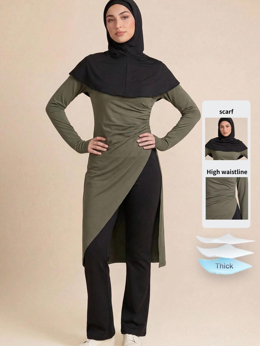SHEIN Sports Setelan 3 Potong Kasual Wanita untuk Liburan, Pantai, Pesta, dan Olahraga, Gaya Baru - Dark Green - View 1