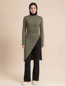 SHEIN Sports Setelan 3 Potong Kasual Wanita untuk Liburan, Pantai, Pesta, dan Olahraga, Gaya Baru - Dark Green - View 3