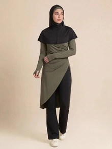 SHEIN Sports Setelan 3 Potong Kasual Wanita untuk Liburan, Pantai, Pesta, dan Olahraga, Gaya Baru - Dark Green - View 5