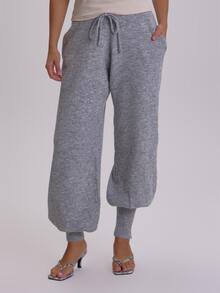 MUSERA Plus Size Grey Knitted Cuffed Hem Joggers Winter Fall Womens Outfit Casual - Grey - View 3