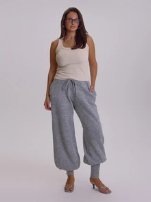 MUSERA Plus Size Grey Knitted Cuffed Hem Joggers Winter Fall Womens Outfit Casual - Grey - View 2