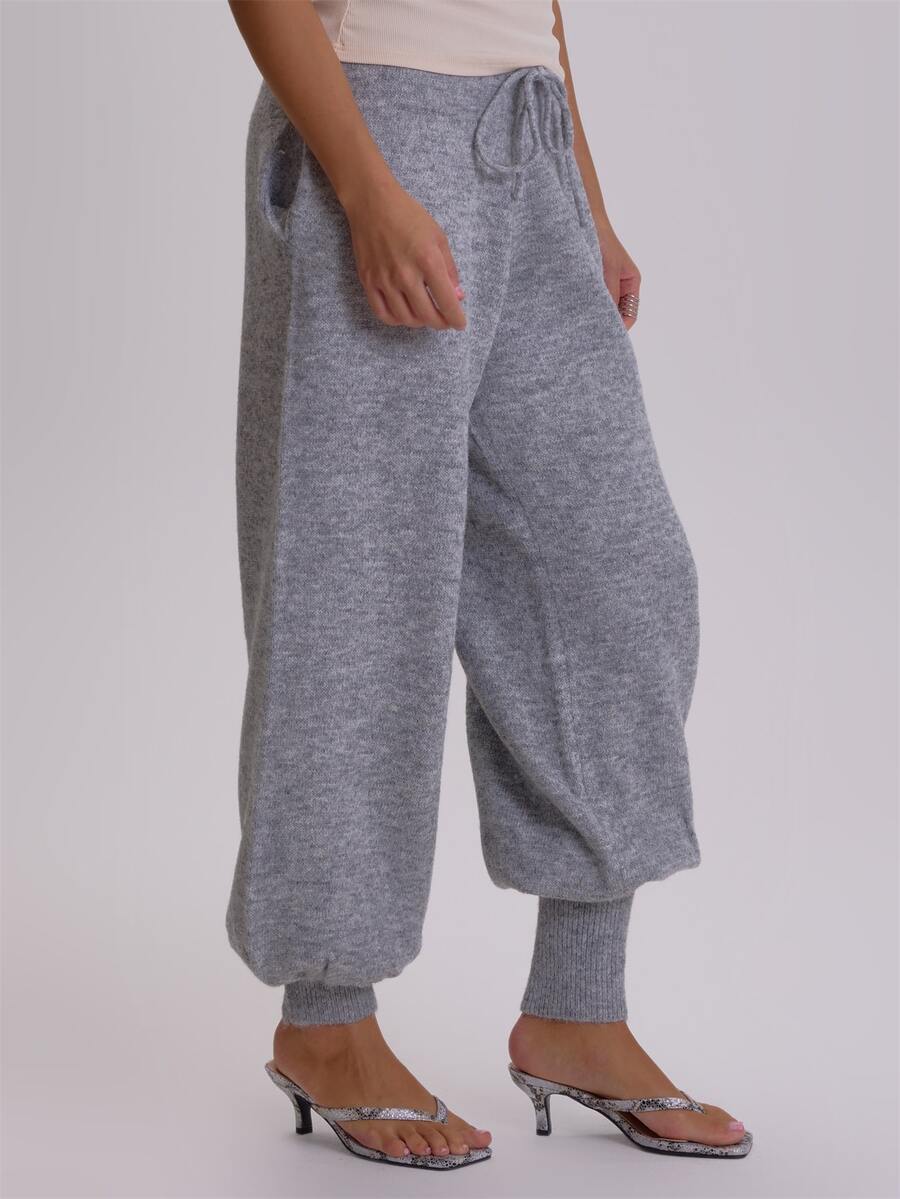 MUSERA Plus Size Grey Knitted Cuffed Hem Joggers Winter Fall Womens Outfit Casual - Grey - View 1