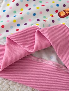 SHEIN 女童秋冬彩色波點冰淇淋兩件套，圓領插肩長袖上衣搭配側條紋寬腿褲，3D冰淇淋貼布繡裝飾，粉色對比羅紋袖口設計，甜美俏皮休閒風，適合幼兒園、公園、日常出遊 - 彩色 - 查看 8