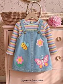 Cozy Pixies Newborn Baby Casual Daily Comfortable Printed Pattern Spaghetti Strap Knit Dress - Blue - View 8