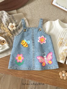 Cozy Pixies Newborn Baby Casual Daily Comfortable Printed Pattern Spaghetti Strap Knit Dress - Blue - View 7
