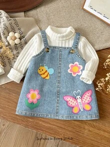 Cozy Pixies Newborn Baby Casual Daily Comfortable Printed Pattern Spaghetti Strap Knit Dress - Blue - View 3