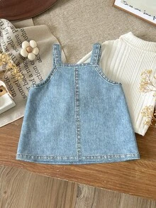 Cozy Pixies Newborn Baby Casual Daily Comfortable Printed Pattern Spaghetti Strap Knit Dress - Blue - View 2
