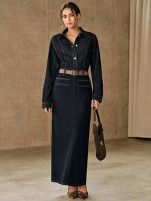 Anewsta Women's New Fashion Design Blue Straight Skirt - Blue - View 2