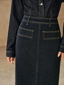 Anewsta Women's New Fashion Design Blue Straight Skirt - Blue - View 1