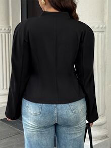 Easura Women's Military Inspired Short Jacket, Stand Neck With Gold Buttons & Braided Trim, Slim Fit Outerw Fall - Black - View 6