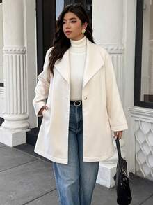 Easura Cream Classic Lapel Single-Button Wool Coat, Minimalist Office Plus Size Outerwear, Suitable For Work, Evening Parties And Autumn Daily Commute Winter - Apricot - View 7